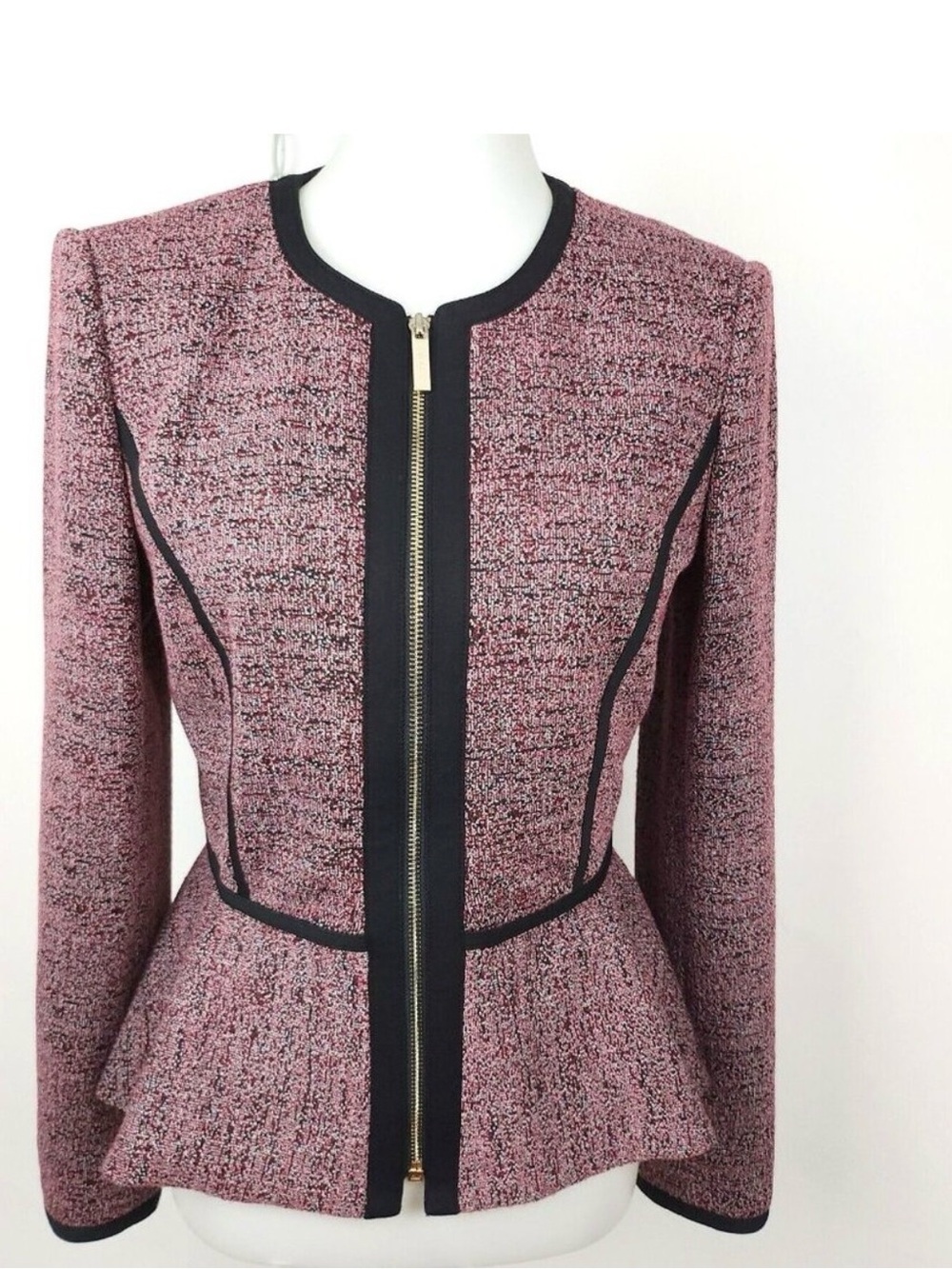 DKNY Zip Black/Red Zip Front Collarless Peplum Blazer Jacket
Career Womens 6